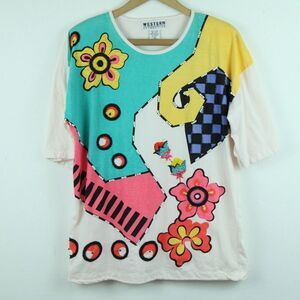 Vintage Quirky Embellished T Shirt Multicolor 90s Western Maximalist Artsy Funky